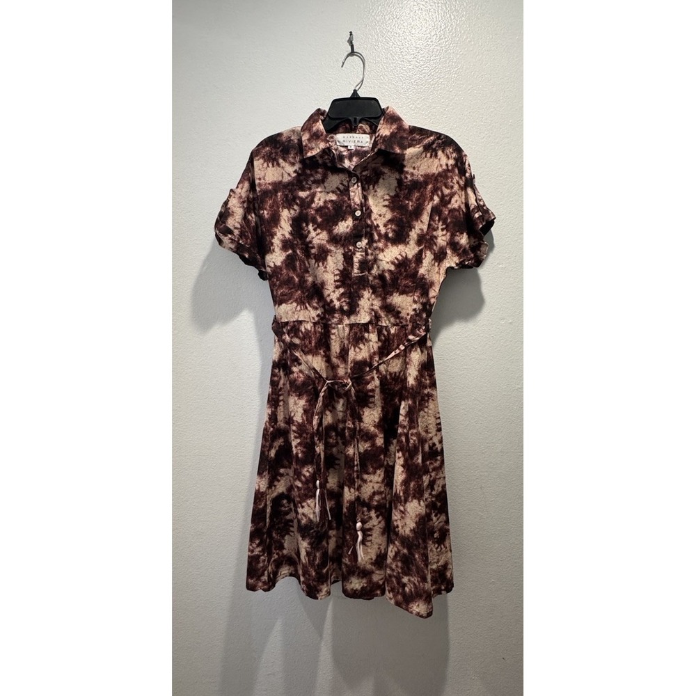 Margaux Riviera Women's Size Medium Burgundy Print Belted Dress Cotton‎ Artsy